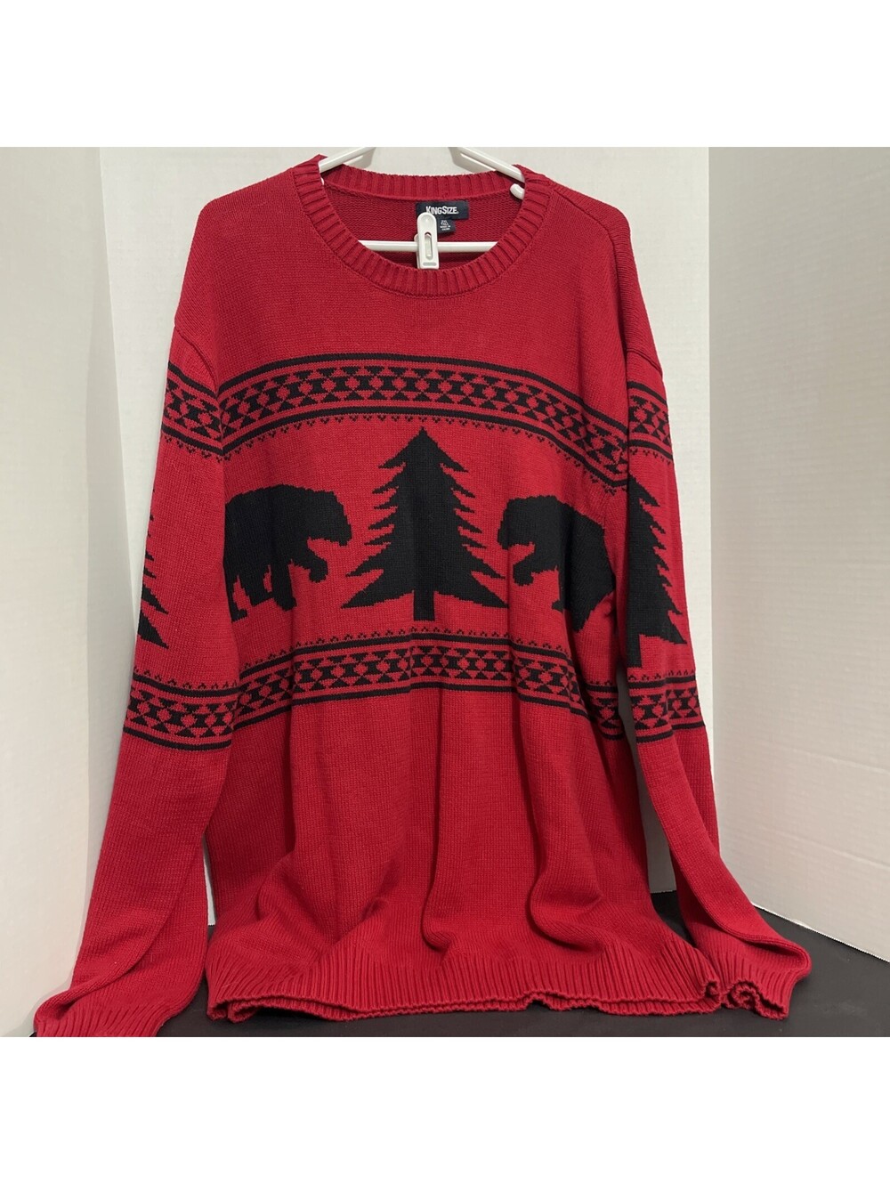 King Size Brand Men's Christmas Sweater 2XL Tall Bears & Trees